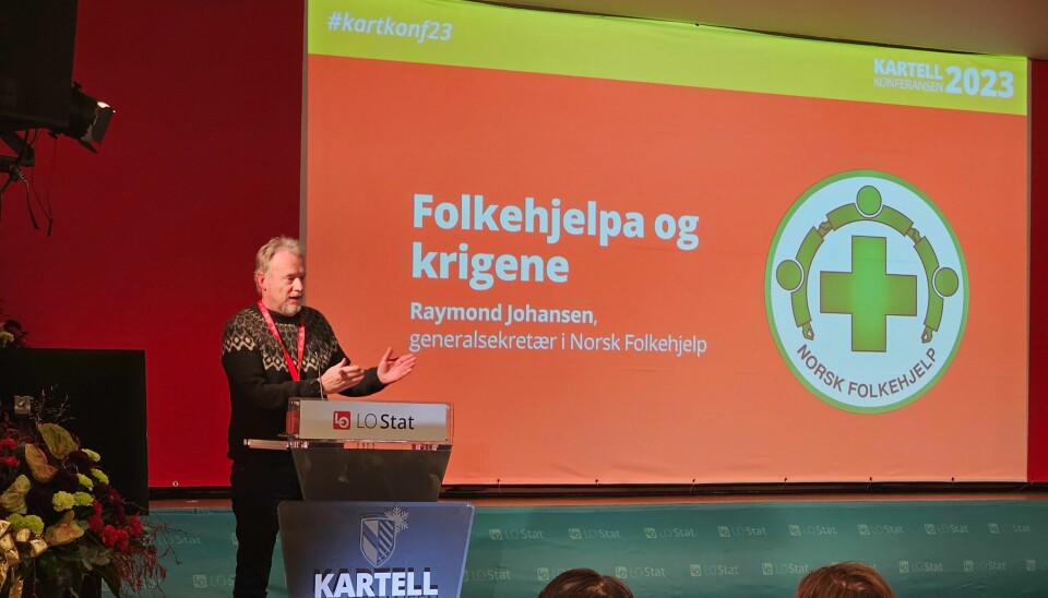 Raymond Johansen fleipet om etterlønna fra Oslo kommune da holdt et foredrag for LO i kraft av å være ny generalsekretær i Norsk Folkehjelp tirsdag. Raymond Johansen deltok på LOs kartellkonferanse på Gol tirsdag.