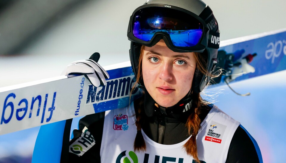 Nora Midtsundstad leverte godt i kvalifiseringen i Villach. Nora Midtsundstad hoppet lengst av alle i kontinentalcupen i Notodden, men et fall i finaleomgangen sendte henne ned til femteplass. Foto: Geir Olsen / NTB