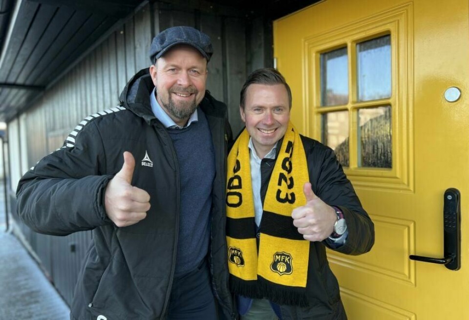 MFK-trener Thomas Myhre (til venstre) med klubbens nye daglige leder, Erik Allum Rønstad. MFK-trener Thomas Myhre (til venstre) med klubbens nye daglige leder, Erik Allum Rønstad.
