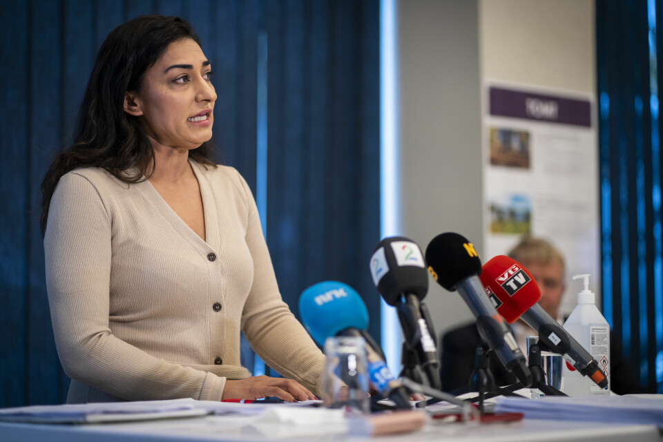 Oslo 20201006. Shabana Rehman, daglig leder i stiftelsen Født Fri under pressekonferansen der hun tilbakeviser kritikken om dårlig økonomistyring og ber om at IMDis vedtak om å stanse finansieringen omgjøres.