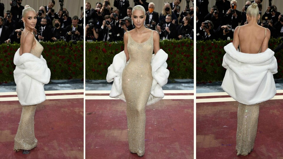 Kim Kardashian vakte opprikt og forargelse da hun ankom Metgalaen i New York iført denne kjolen som har tilhørt filmikonet Marilyn Monroe. Kardashian i Marilyns kjole