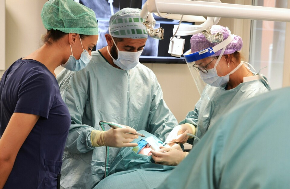 I fire timer behandlet oralkirurg Shoresh Afnan og hans team, over- og underkjeven til Anniken Nordengen. I fire timer behandlet oralkirurg Shoresh Afnan og hans team, over- og underkjeven til Anniken Nordengen.