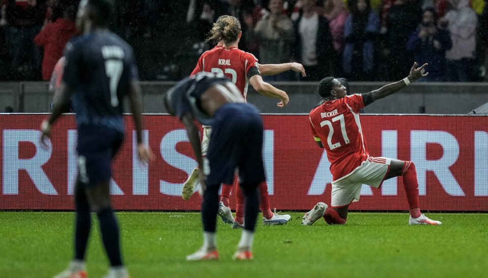 Sheraldo Becker feirer ett av sine to mål for Union Berlin i mesterligakampen mot Braga, men det holdt bare til 2-2. Sheraldo Becker feirer ett av sine to mål for Union Berlin i mesterligakampen mot Braga, men det holdt bare til 2-2. Foto: Markus Schreiber, AP / NTB