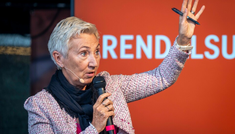 LO-leder Peggy Hessen Følsvik fotografert under debatten med NHO-direktør Ole Erik Almlid under Arendalsuka i sommer. LO-leder Peggy Hessen Følsvik fotografert under debatten med NHO-direktør Ole Erik Almlid under Arendalsuka i sommer.Foto: Heiko Junge / NTB