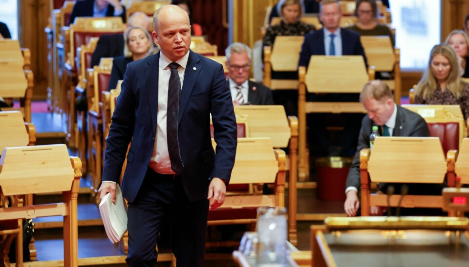 Finansminister Trygve Slagsvold Vedum (Sp) legger fram Statsbudsjettet på Stortinget, fredag 6. oktober. Finansminister Trygve Slagsvold Vedum på Stortinget fredag. Foto: Hanna Johre / NTB