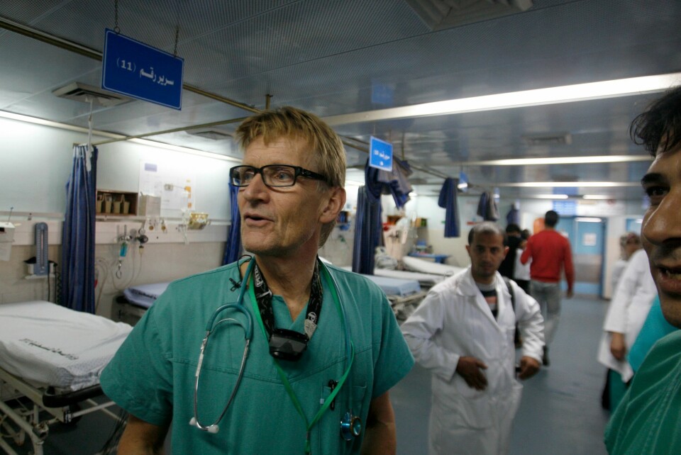 Mads Gilbert på Shifa-sykehuset i Gaza by under krigen i 2012. Mads Gilbert på Shifa-sykehuset i Gaza by under krigen i 2012.