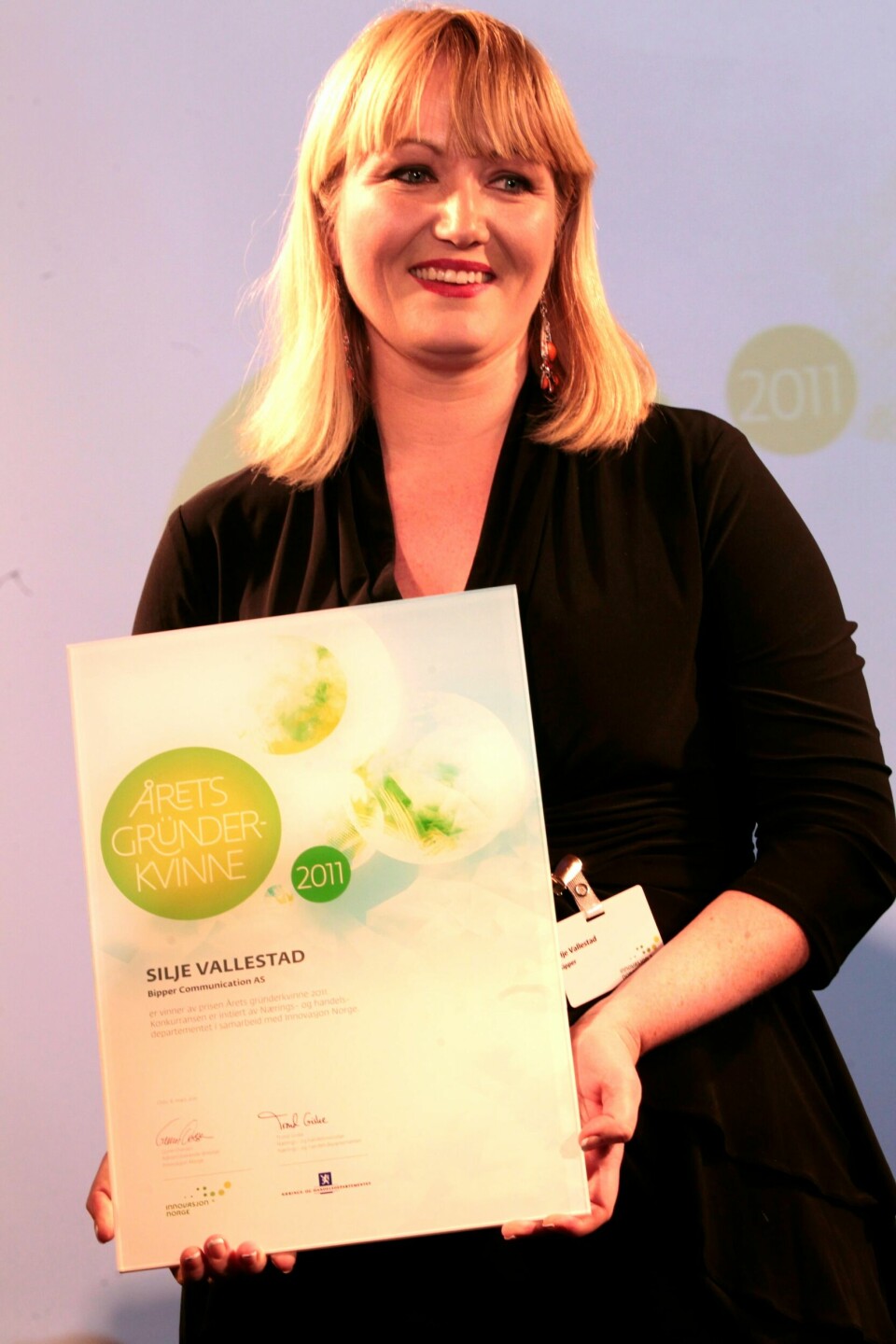 Silje Vallestad ble kåret til årets gründerkvinne for arbeidet i Bipper Communication. OSLO 20110308. Gründer Silje Vallestad Bipper Communication, Hordaland finalist og vinner i årets gründerkvinne.Foto: Morten Holm / NTB