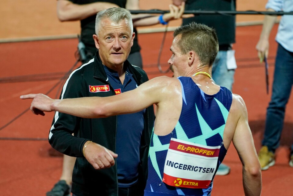 Gjert Ingebrigtsen (t.v) og sønnen Henrik under Bislett Games i 2021. Gjert Ingebrigtsen (t.v) og sønnen Henrik under Bislett Games i 2021.