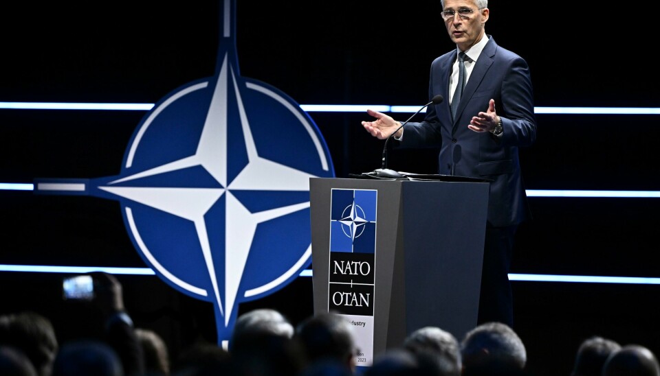 NATOs generalsekretær Jens Stoltenberg taler på NATO Industry Forum i Stockholm, onsdag 25. oktober 2023. NATO er arrangør og Sverige er vertskap for konferansen. NATO Secretary General Jens Stoltenberg speaks at the NATO Industry Forum in Stockholm