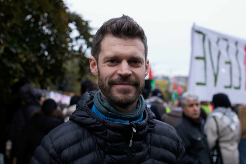 Rødts utenrikspolitiske talsperson Bjørnar Moxnes under en nylig demonstrasjon mot Israels angrep på Gaza. Bjørnar