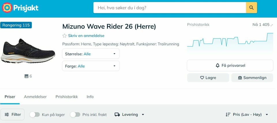 Hos Prisjakt får du opp prishistorikken i grafen til høyre, samt ved å klikke på fanen under produktbildet Hos Prisjakt får du opp prishistorikken i grafen til høyre, samt ved å klikke på fanen under produktbildet