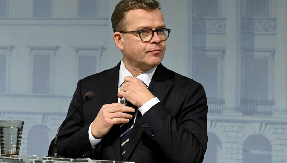 Statsminister Petteri Orpo. Finlands statsminister Petteri Orpo på tirsdagens pressekonferanse. Foto: Jussi Nukari / Lehtikuva via AP / NTB