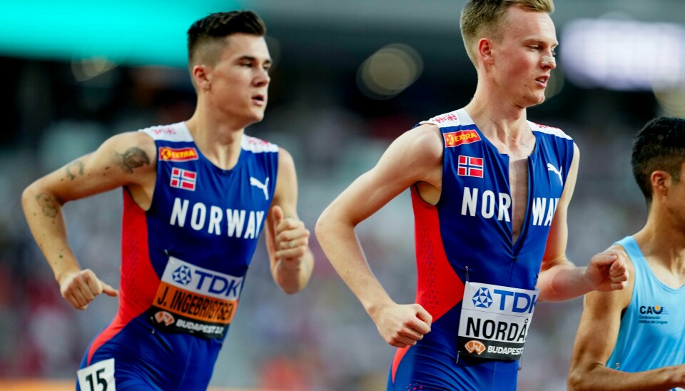 Narve Gilje Nordås (t.h.) slo Jakob Ingebrigtsens bestetid lørdag. Jakob Ingebrigtsen og Narve Gilje Nordås har begge ambisjoner i neste års OL.