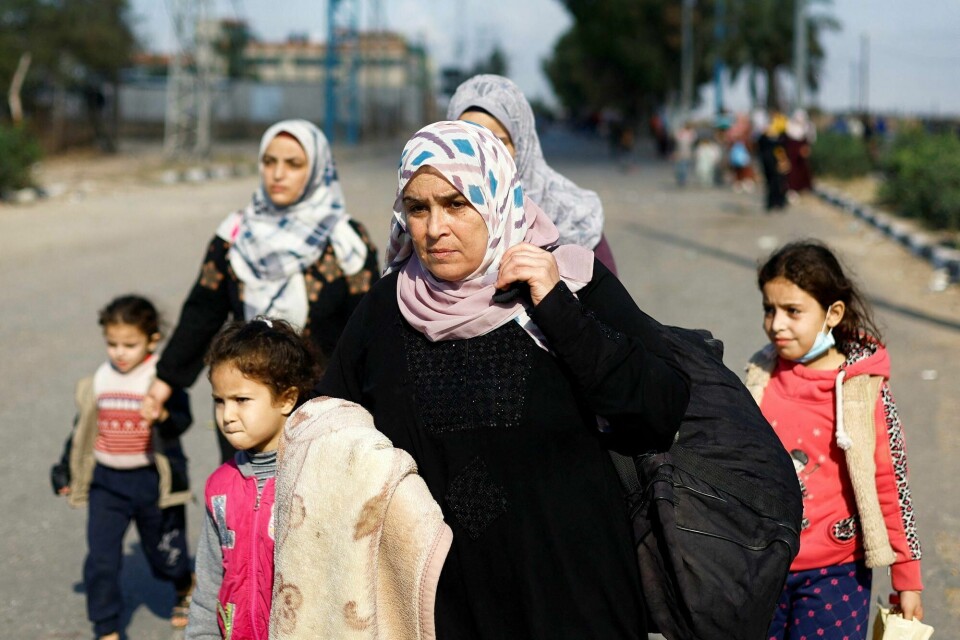 Uten at en fredelig løsning tvinges frem av det internasjonale samfunnet, vil seksuell vold fortsette å ødelegge kvinners liv i både Palestina og Israel, skriver Linda Noor. Bildet viser palestinske kvinner og barn på flukt fra nord til sør på Gazastripen. Gaza, kvinner og barn på flukt