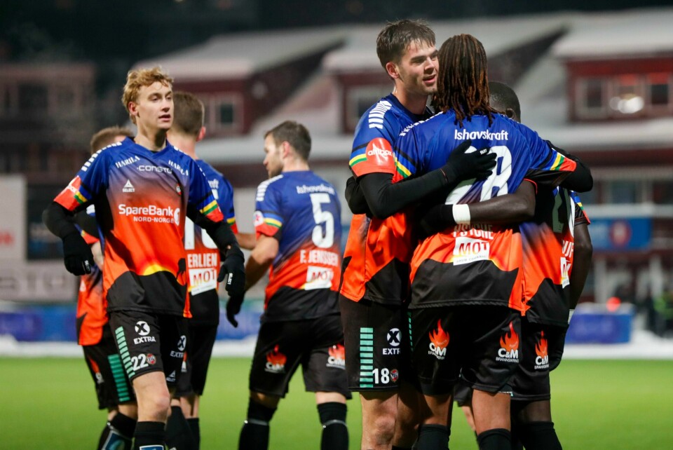 Tromsø feirer scoringen til Christophe Psyché. Tromsø feirer scoringen til Christophe Psyché. Foto: Rune Stoltz Bertinussen / NTB