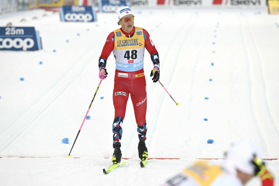 Johannes Høsflot Klæbo går sprint på Gålå fredag. Bildet er fra Ruka i Finland forrige helg. Johannes Høsflot Klæbo dropper 10-kilometeren i Gällivare neste helg.Foto: Heikki Saukkomaa / NTB