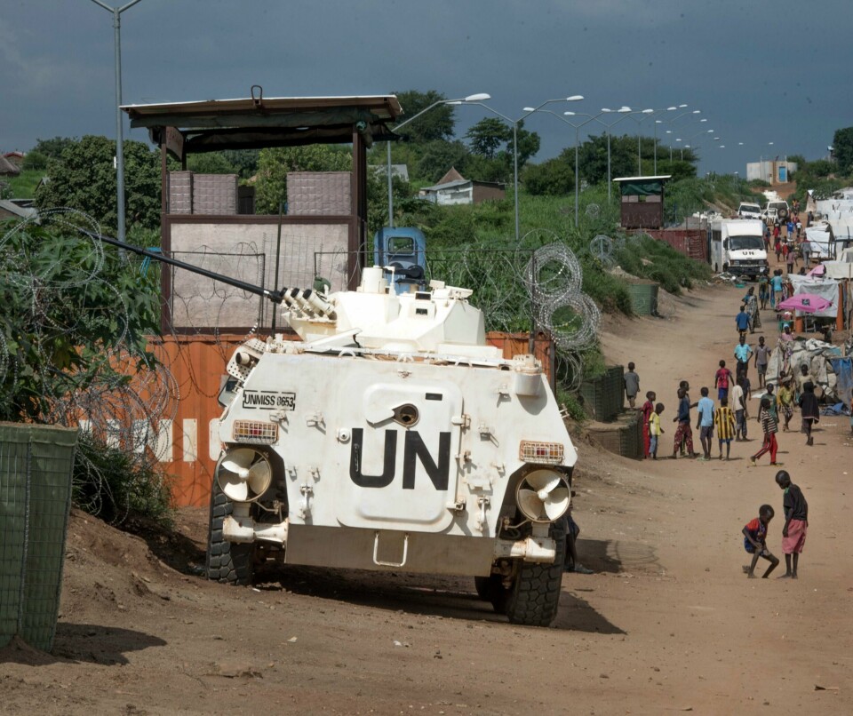 FN-styrken Unitams i Sudan ble opprettet sommeren 2020. Sikkerhetsrådet har besluttet å styrke FNs tilstedeværelse i Sør-Sudan med ytterligere 4.000 i uniform. Her fra en flyktningleir i Juba i juli i år. FOTO: JASON PATINKIN/NTB SCANPIX
