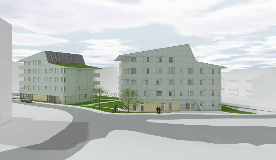 Et boligprosjekt med 36 leiligheter der på tomten der Coop Prix-butikken i Saxemarka lå er nå lagt ut på høring. Illustrasjon: Arkitektkontoret Vest Et boligprosjekt med 36 leiligheter der på tomten der Coop Prix-butikken i Saxemarka lå er nå lagt ut på høring. Illustrasjons: Arkitektkontoret Vest