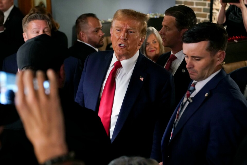 Donald Trump avbildet under et arrangement i Davenport, Iowa natt til onsdag norsk tid.