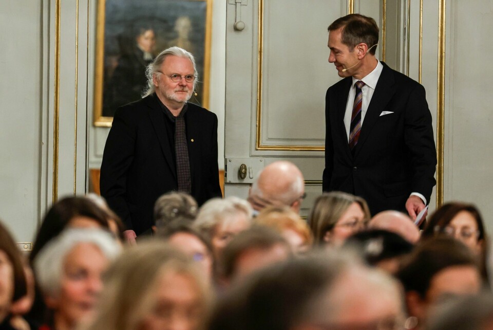 Årets nobelprisvinner i litteratur, Jon Fosse, i forbindelse med sitt nobelforedrag på Börshuset i Gamlebyen i Stockholm. Årets nobelprisvinnar i litteratur, Jon Fosse, i samband med sitt nobelforedrag på Børsen i Gamlebyen i Stockholm. Foto: Fredrik Persson / TT / NTB