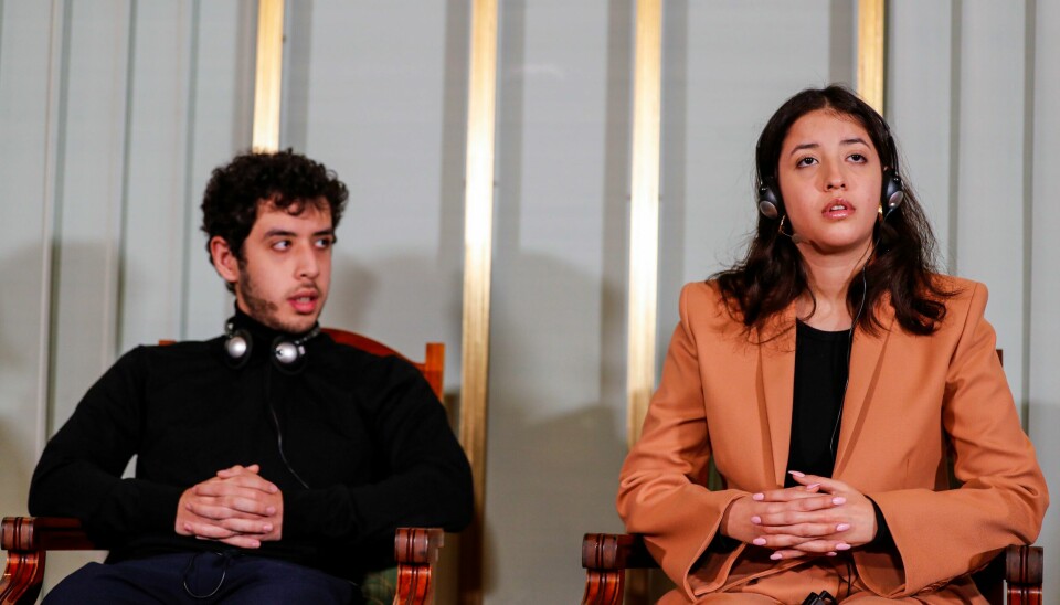 Pressekonferanse med ektemannen og barna til årets vinner av Nobels fredspris, Ali, Kiana og Taghi Rahmani. Pressekonferanse med ektemannen og barna til årets vinner av Nobels fredspris, Ali, Kiana og Taghi Rahmani. Foto: Frederik Ringnes / NTB