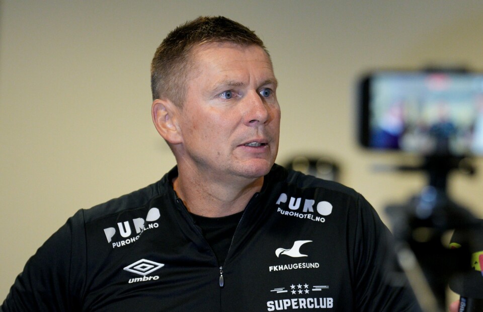 Jostein Grindhaug gir seg i Haugesund. Her er han i intervjusonen etter eliteseriekampen mot Molde søndag Jostein Grindhaug gir seg i Haugesund. Her er han i intervjusonen etter eliteseriekampen mot Molde søndag. Foto: Jan Kåre Ness / NTB
