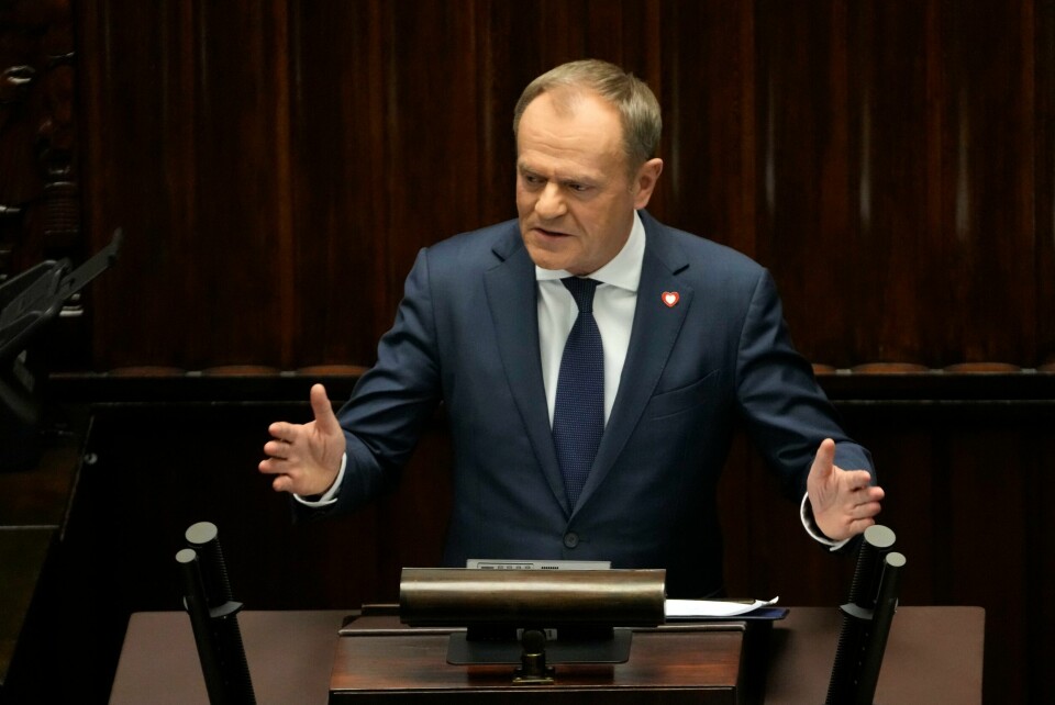 Donald Tusk holder en tale i nasjonalforsamlingen om den påtroppende regjeringens politikk. Donald Tusk holder en tale i nasjonalforsamlingen om den påtroppende regjeringens politikk. Foto: Czarek Sokolowski / AP / NTB