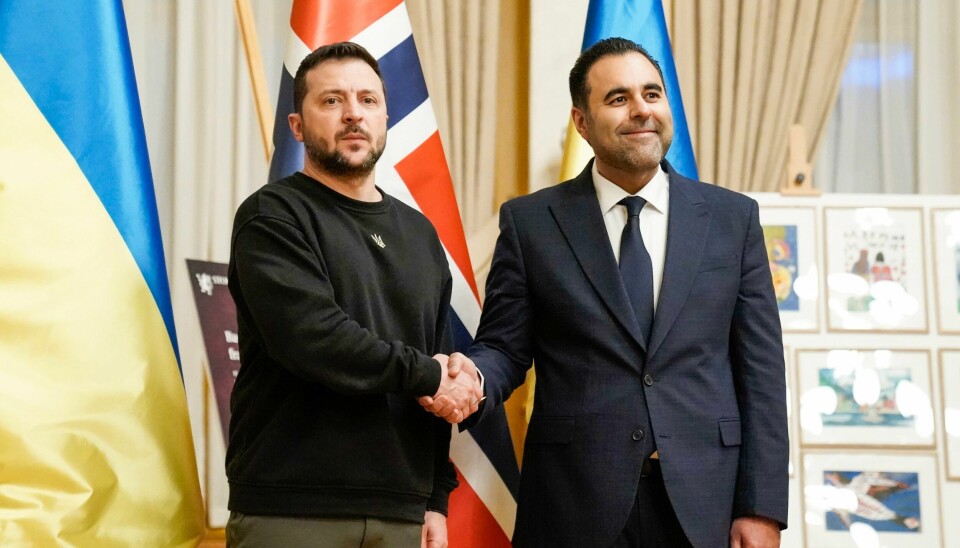 Ukrainas president Volodymyr Zelenskyj og stortingspresidenti Stortinget i Oslo onsdag. Ukrainas president Volodymyr Zelenskyj og stortingspresidenti Stortinget i Oslo onsdag.Foto: Stian Lysberg Solum / NTB / POOL