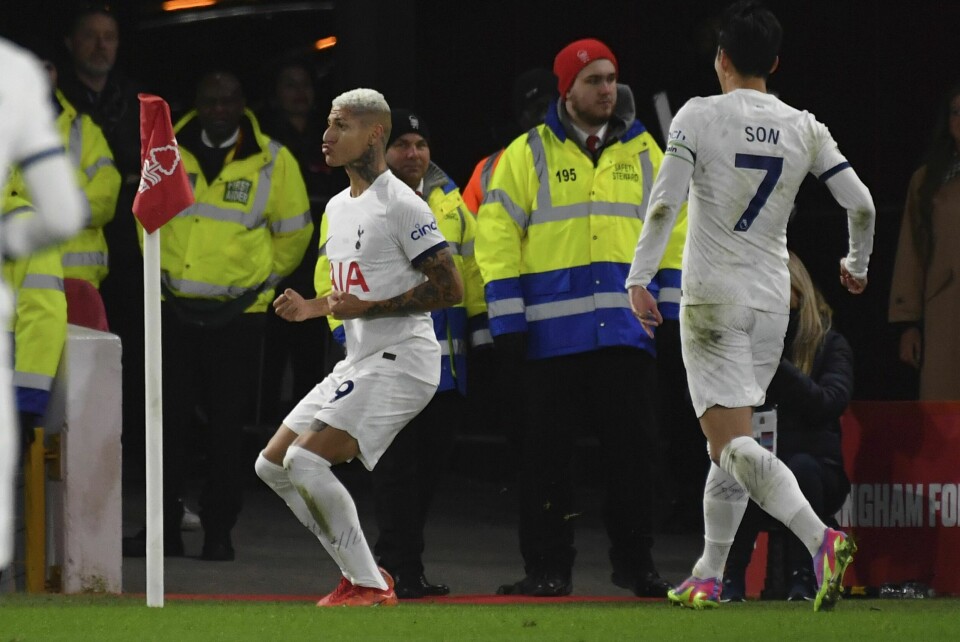 Richarlison scoret for Tottenham mot Nottingham Forest fredag kveld. Richarlison scoret for Tottenham mot Nottingham Forest fredag kveld. Foto: Rui Vieira / AP / NTB