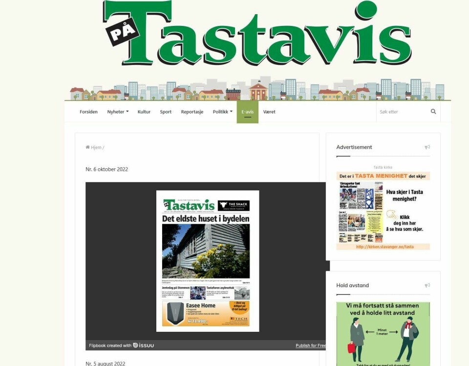 Skjermdump av Tastavis. Tastavis