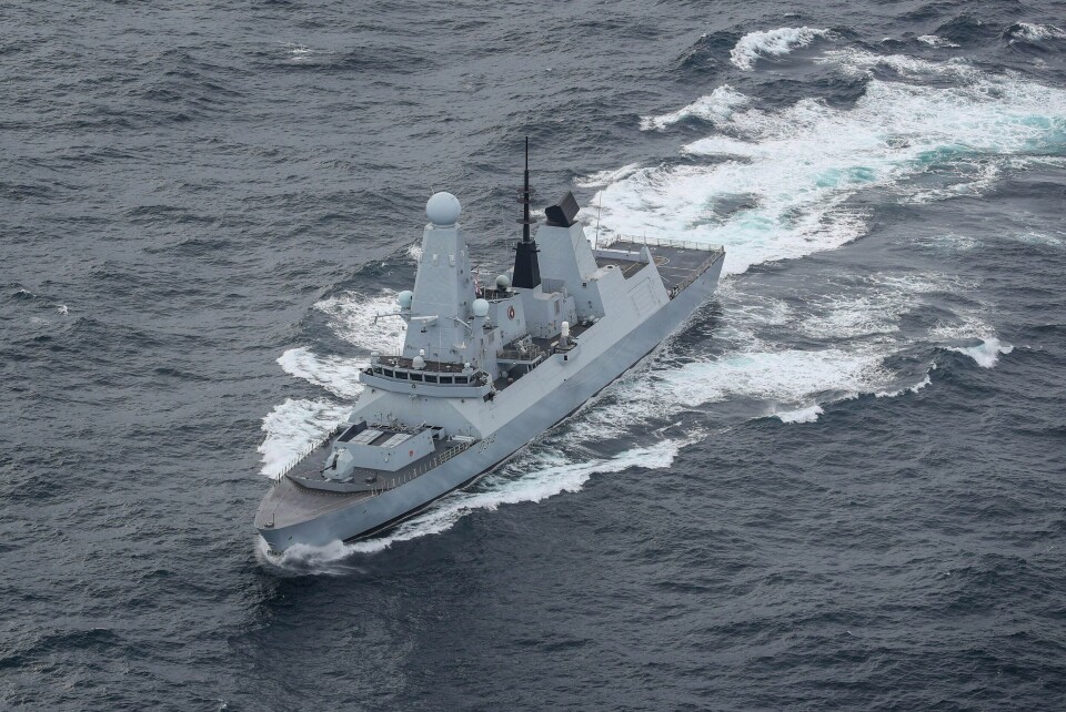 Britiske HMS Diamond er et av marinefartøyene som patruljerer i Rødehavet. Det skjøt lørdag ned en drone. Britiske HMS Diamond er et av marinefartøyene som patruljerer i Rødehavet. Det skjøt lørdag ned en drone. Foto: Belinda Alker / AP / NTB
