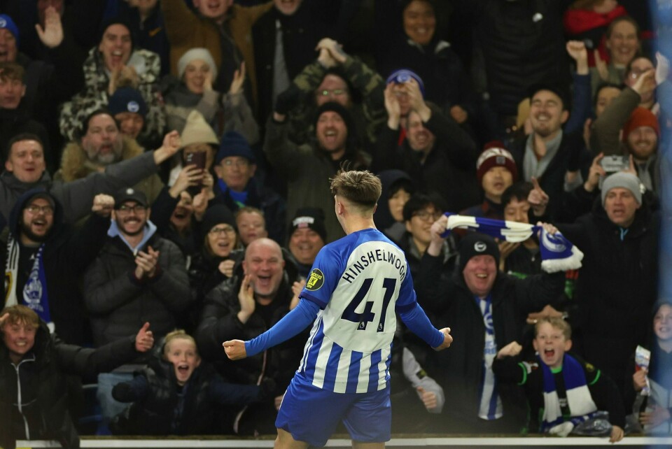 Jack Hinshelwood sendte Brighton i ledelsen. Jack Hinshelwood sendte Brighton i ledelsen. Foto: Ian Walton / AP Photo / NTB.