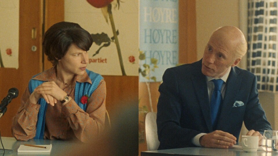 Kathrine Thorborg Johansen i rollen som Gro Harlem Brundtland og Thorbjørn Harr i rollen som Kåre Willoch. Kathrine Thorborg Johansen i rollen som Gro Harlem Brundtland og Thorbjørn Harr i rollen som Kåre Willoch.