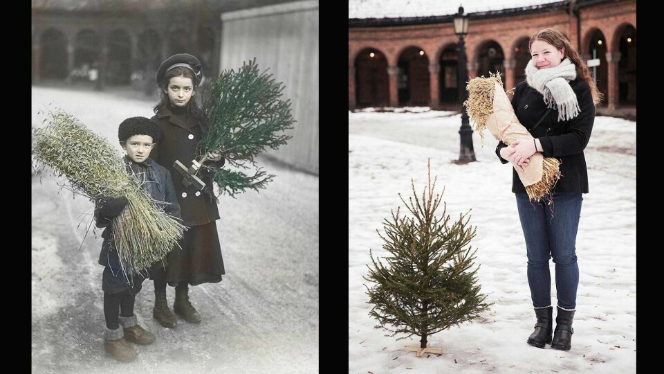 Til venstre: lille Fanny Olufine og Alf Hansen, fotografert av Anders B. Wilse. Til høyre: oldebarnet Susanne Hofoss, fotografert av Dagsavisens Hilde Unosen.