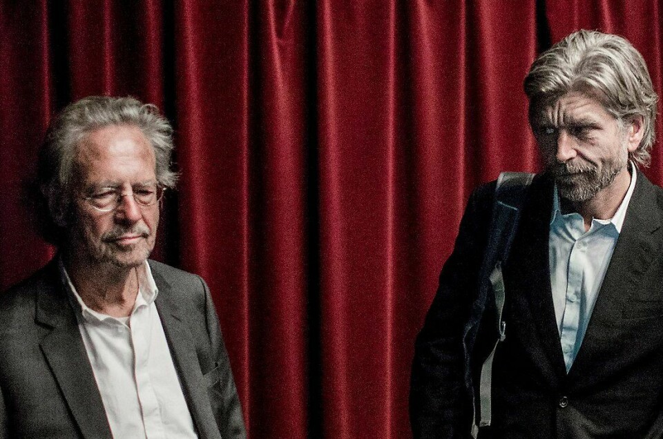 Peter Handke og Karl Ove Knausgård under Ibsenkonferansen i Skien. Foto: Fredrik Bjerknes Peter Handke og Karl Ove Knausgård under Ibsenkonferansen i Skien. Foto: Fredrik Bjerknes