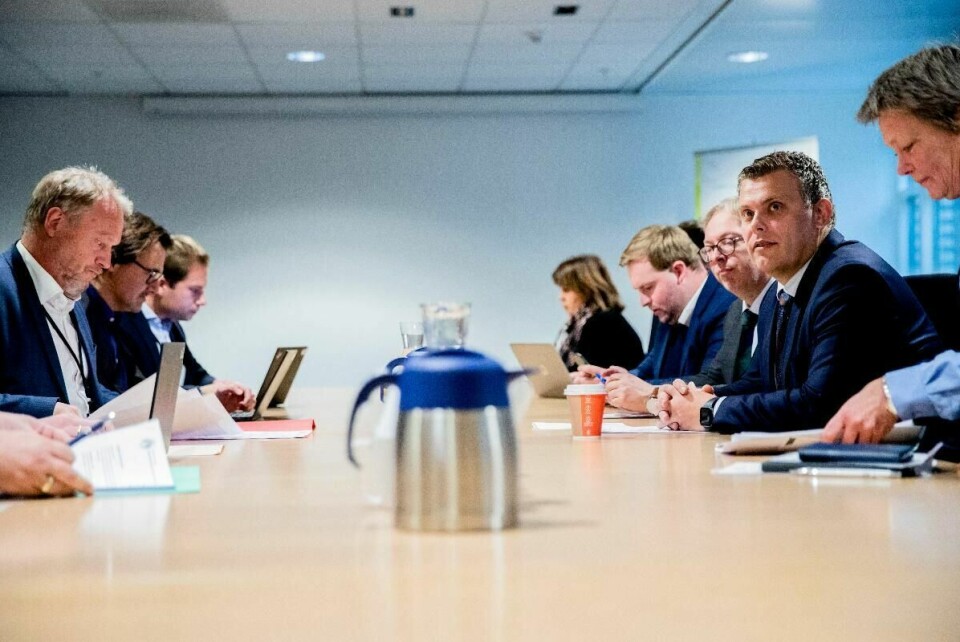 Byrådsleder i Oslo, Raymond Johansen (Ap), justis- og innvandringsminister Jøran Kallmyr (Frp) og politimester i Oslo, Beate Gangås, under møtet i justisdepartementet hvor de drøftet ungdomskriminaliteten i Oslo.