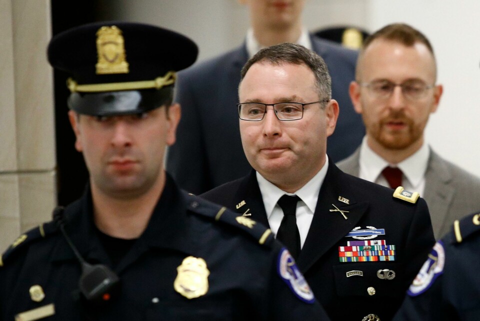 Army Lt. Col. Alexander Vindman, a military officer at the National Security Council, departs a closed door meeting after testifying as part of the House impeachment inquiry into President Donald Trump, Tuesday, Oct. 29, 2019, on Capitol Hill in Washington. (AP Photo/Patrick Semansky) Army Lt. Col. Alexander Vindman, a military officer at the National Security Council, departs a closed door meeting after testifying as part of the House impeachment inquiry into President Donald Trump, Tuesday, Oct. 29, 2019, on Capitol Hill in Washington. (AP Photo/Patrick Semansky)