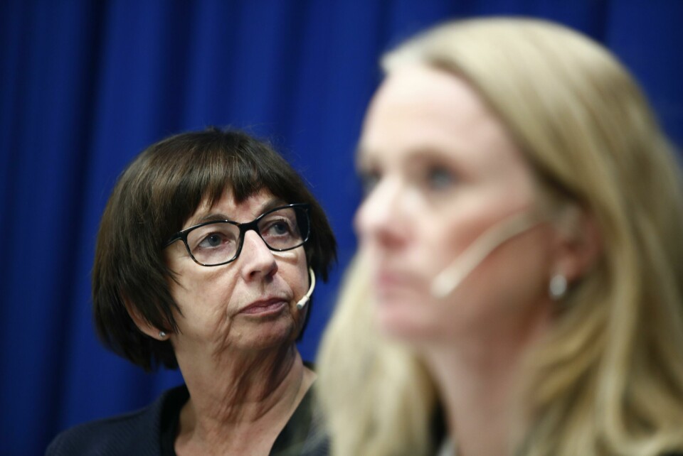 Nav-direktør Sigrun Vågeng. Oslo 20191028. Arbeids og sosialminister Anniken Hauglie (H), Nav-direktør Sigrun Vågeng og riksadvokat Tor-Aksel Busch holder pressekonferanse om retten til å ta med seg trygd til andre EØS-land har vært praktisert feil.Foto: Terje Pedersen / NTB scanpix