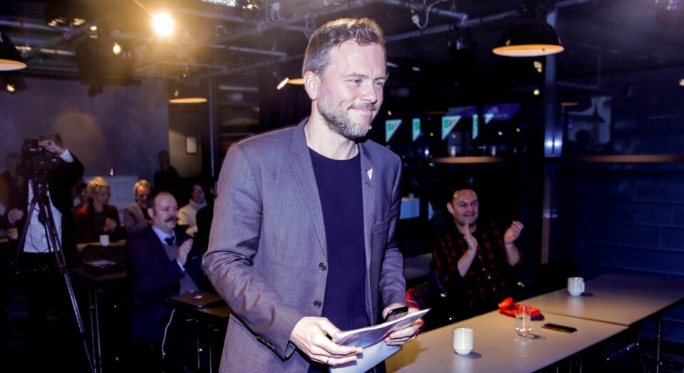 SV-leder Audun Lysbakken på partiets landsstyremøte i Oslo fredag formiddag.