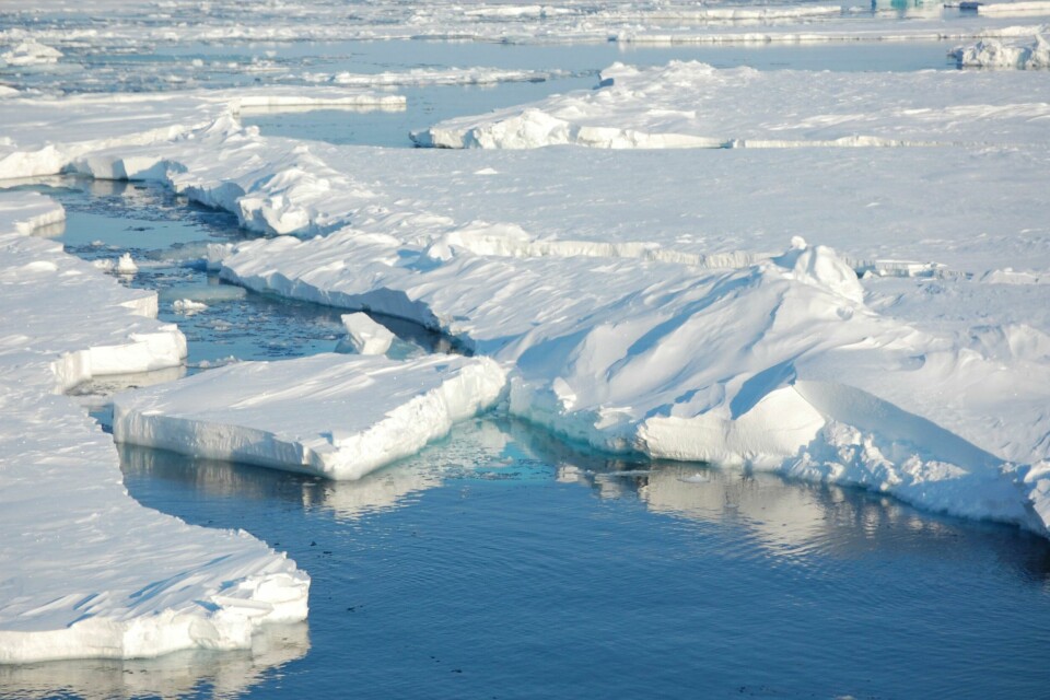 Isen nær Svalbard smelter i rekordtempo på grunn av klimaforandringer. In this photo provided by Dirk Notz, taken April 24, 2009, ice floats in the Arctic near Svalbard, Norway. At current carbon emission levels, the Arctic will likely be free of sea ice in September around mid-century, which could make weather even more extreme and strand some polar animals, a study published Thursday in the journal Science finds. (Dirk Notz via AP)