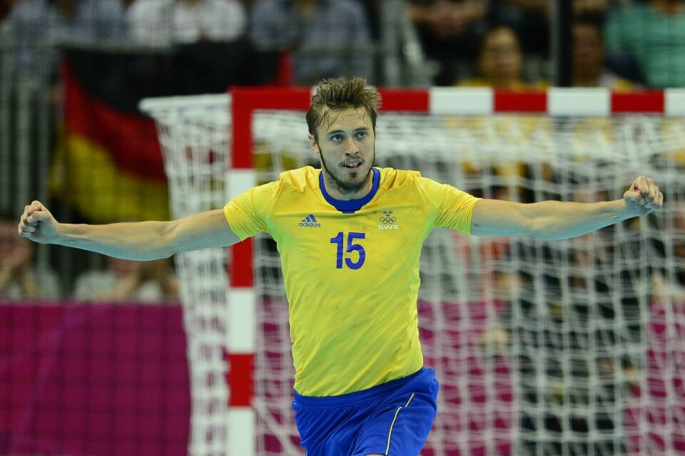 Jonas Larholm skal spille for Drammen håndball. Her fra OL i 2012.
