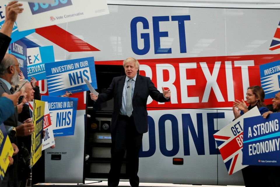Statsminister Boris Johnson prøver å banke gjennom sitt budskap: «Get brexit done». Her fra Manchester tidligere i november. Foto: NTB scanpix Statsminister Boris Johnson prøver å banke gjennom sitt budskap: «Get brexit done». Her fra Manchester tidligere i november. Foto: NTB scanpix