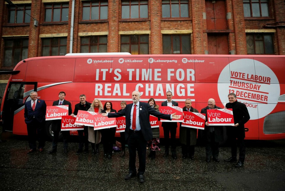 Britain's opposition Labour Party leader Jeremy Corbyn unveils the Labour party campaign bus in Liverpool, Britain November 7, 2019. REUTERS/Phil Noble Britain's opposition Labour Party leader Jeremy Corbyn unveils the Labour party campaign bus in Liverpool, Britain November 7, 2019. REUTERS/Phil Noble