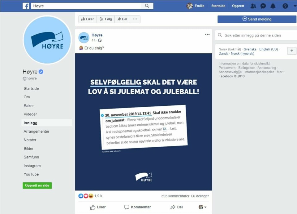 At elever i Seljord ikke fikk lov å si «jul» stemte ikke. Likevel bruker Høyre saken i kampanjepost