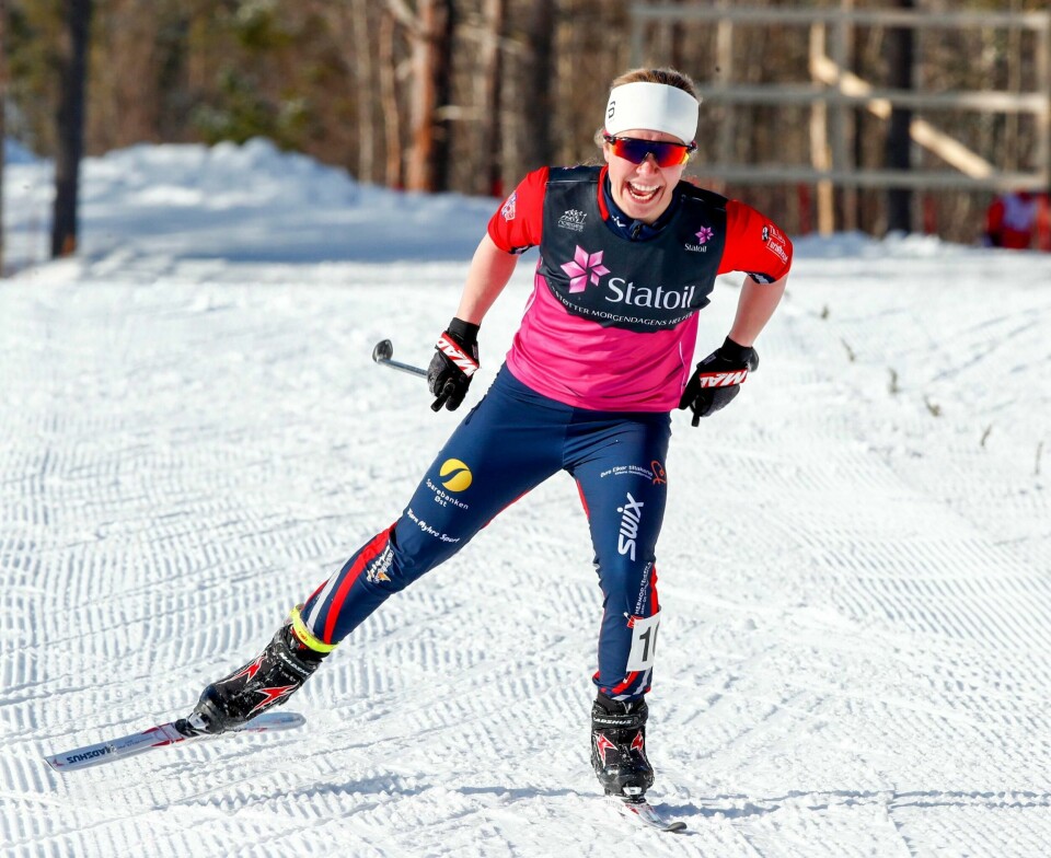 Alta 20180408.
Helene Marie Fossesholm vinner klasse kvinner 17 år under Norgescupfinale for aldersbestemte i Alta søndag
Foto: Terje Pedersen / NTB scanpix