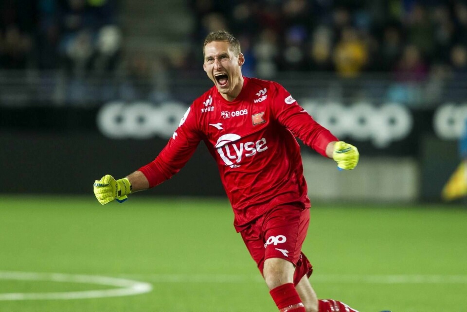 Viking-keeper Iven Austbø viser hemningsløs glede etter seieren over Ranheim i semifinalen. Foto: Carina Johansen/NTB Scanpix