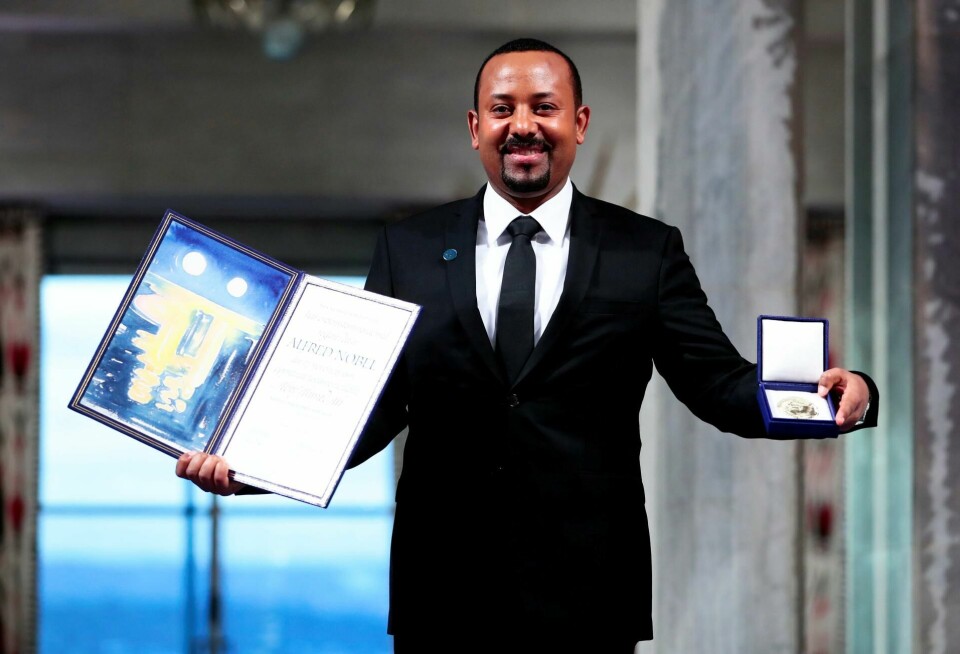 Abiy Ahmed på plass i Oslo rådhus, der han tirsdag mottok Nobels fredspris 2019. Abiy Ahmed på plass i Oslo rådhus, der han tirsdag mottok Nobels fredspris 2019.