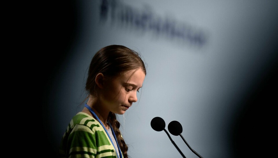 Greta Thunberg under en konferanse i Madrid. Foto: NTB Scanpix