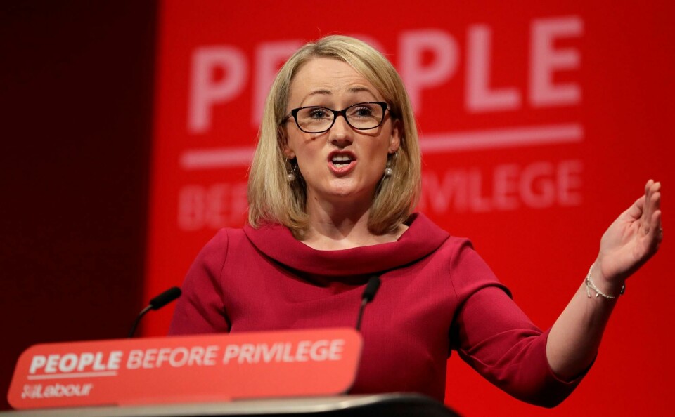 Rebecca Long-Bailey, Britain's Shadow Business secretary speaks on stage during the Labour Party Conference at the Brighton Centre in Brighton, England, Tuesday, Sept. 24, 2019. (AP Photo/Kirsty Wigglesworth) Rebecca Long-Bailey, Britain's Shadow Business secretary speaks on stage during the Labour Party Conference at the Brighton Centre in Brighton, England, Tuesday, Sept. 24, 2019. (AP Photo/Kirsty Wigglesworth)
