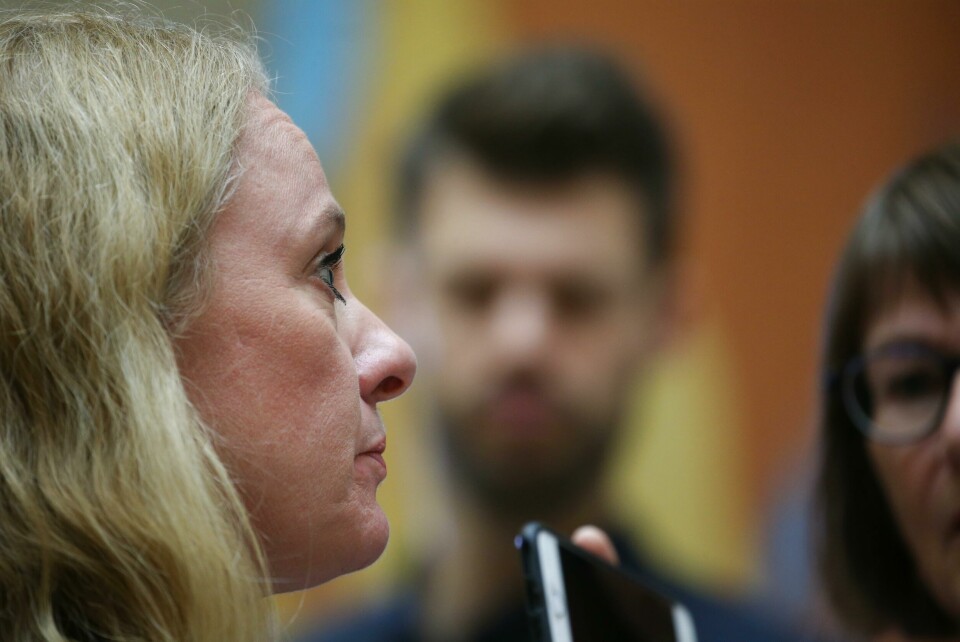 I februar fikk Nav i en epost fra arbeids- og sosialminister Anniken Hauglie (H) sitt departement beskjed om at de ikke trengte å gjennomgå eldre saker som kan ha vært rammet av feiltolkningen av regelverket. Oslo 20191120. Arbeids- og sosialminister Anniken Hauglie (H) I Vandrehallen etter Stortingets spørretime onsdag.Foto: Ørn E. Borgen / NTB scanpix